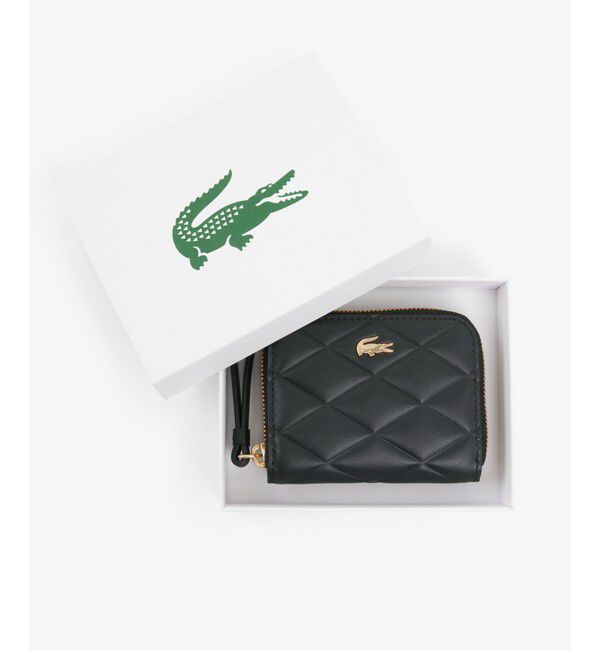 LACOSTE「クロコダイル キルティングレザーラウンドジップミニウォレット」|コインケース|ブラック