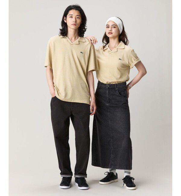 LACOSTE「コットン&times;リネン オープンカラーネックポロシャツ」|ポロシャツ|