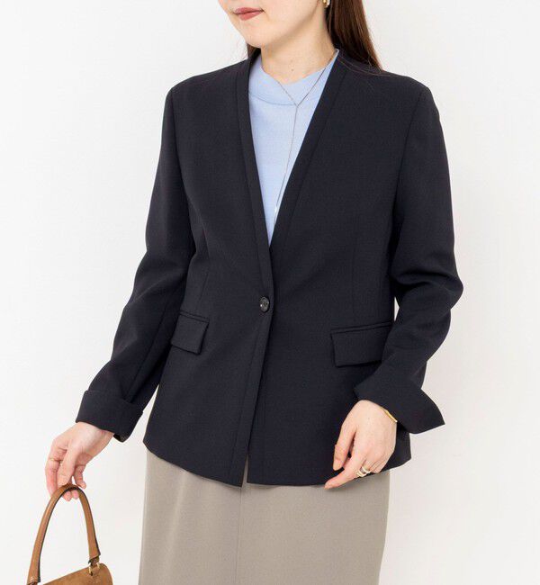 NOLLEY'S sophi「《セットアップ対応》ウォッシャブルダブルクロスノーカラージャケット」|ノーカラージャケット|ネイビー