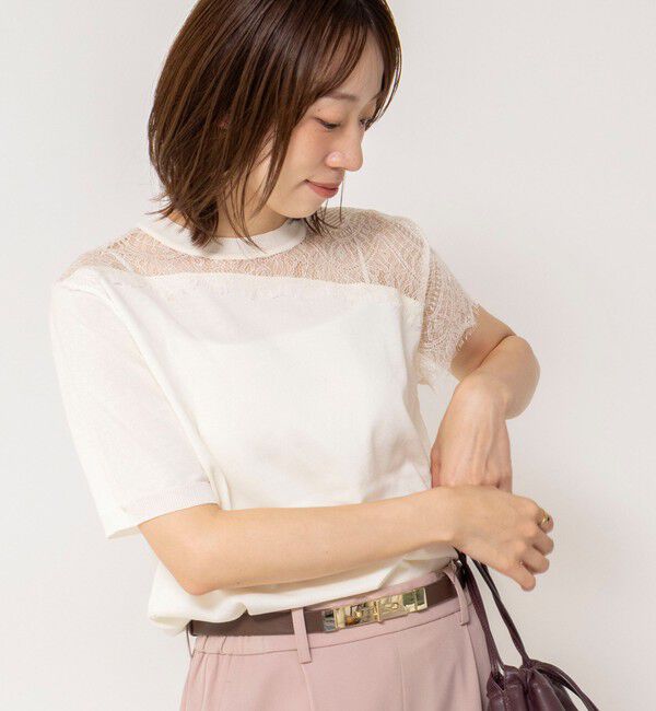 NOLLEY'S「《手洗い可能》レース切替ニットプルオーバー」|ニット・セーター|