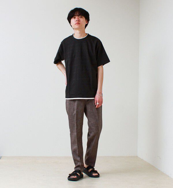 GLOSTER「【1枚でレイヤード風】ストライプジャガード フェイクレイヤーTシャツ」|Tシャツ・カットソー|