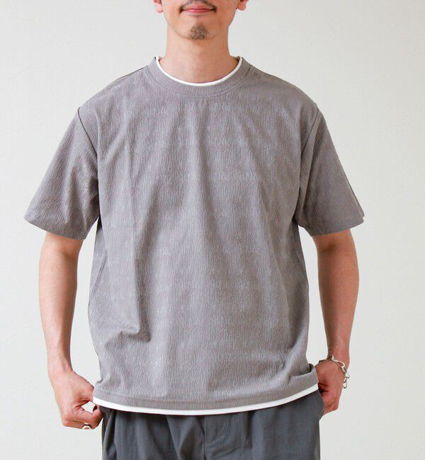 GLOSTER「【1枚でレイヤード風】ストライプジャガード フェイクレイヤーTシャツ」|Tシャツ・カットソー|