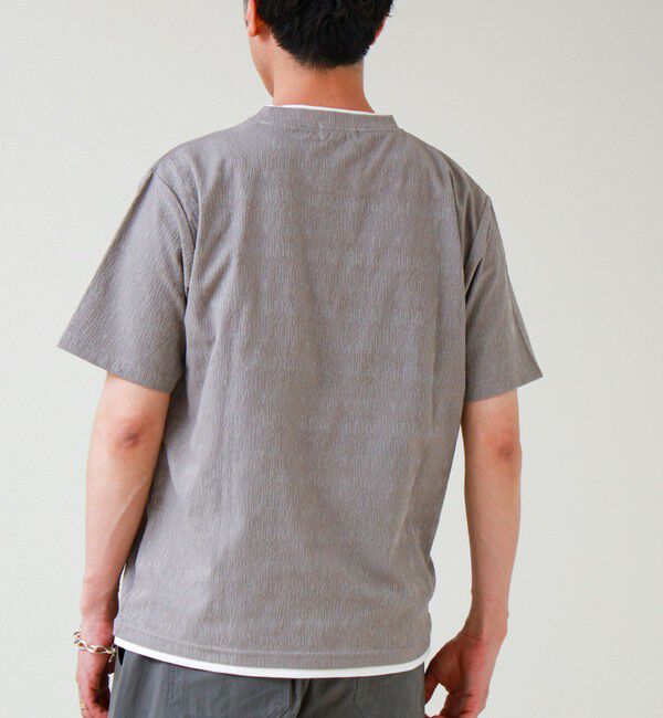 GLOSTER「【1枚でレイヤード風】ストライプジャガード フェイクレイヤーTシャツ」|Tシャツ・カットソー|