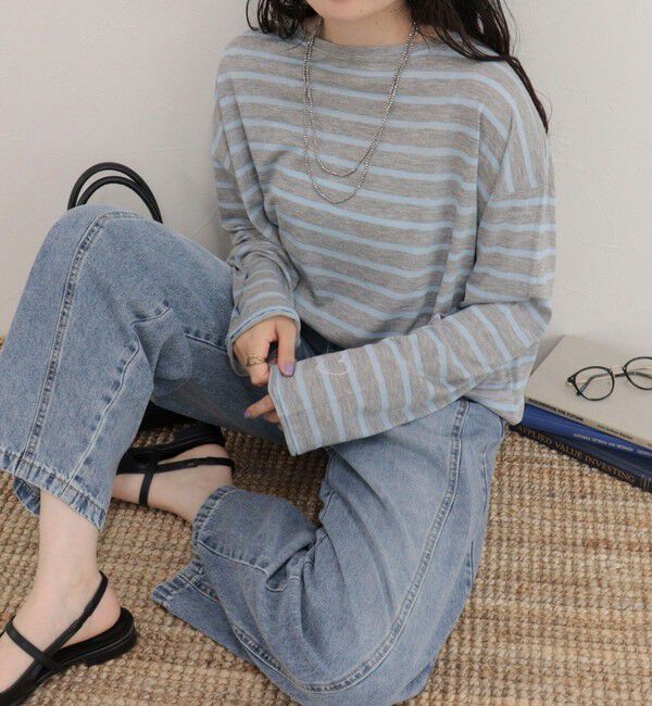 fredy emue「ハートステッチシアーボーダーロンTシャツ」|Tシャツ・カットソー|グレー系その他