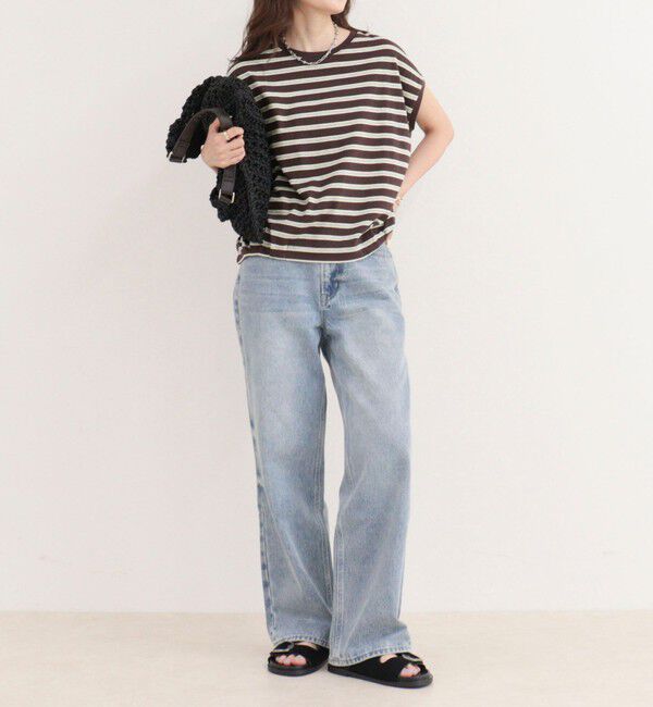 fredy emue「【汗ジミ軽減】ボーダー裾タックフレンチプルオーバーカットソー」|Tシャツ・カットソー|