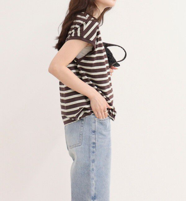 fredy emue「【汗ジミ軽減】ボーダー裾タックフレンチプルオーバーカットソー」|Tシャツ・カットソー|