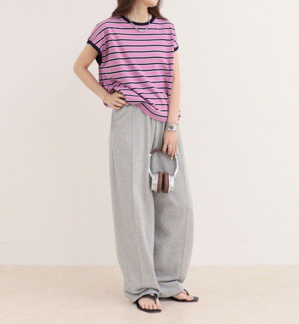 fredy emue「【汗ジミ軽減】ボーダー裾タックフレンチプルオーバーカットソー」|Tシャツ・カットソー|