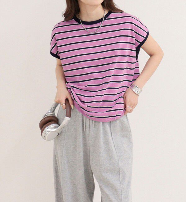 fredy emue「【汗ジミ軽減】ボーダー裾タックフレンチプルオーバーカットソー」|Tシャツ・カットソー|