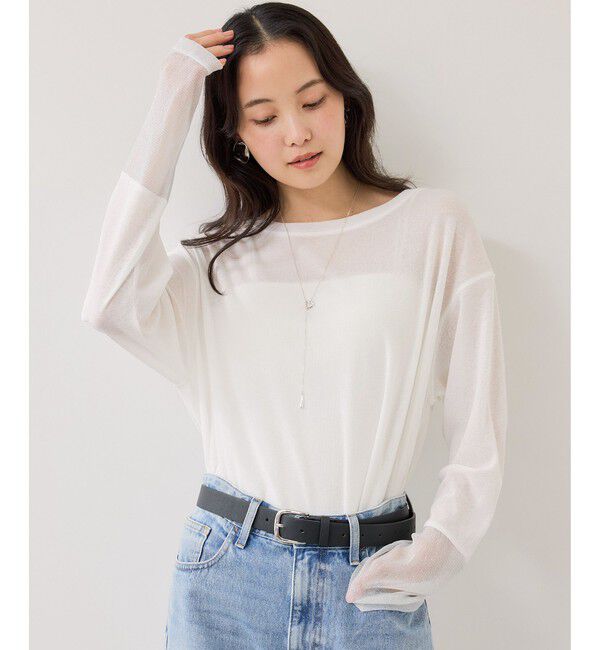 VIS「ラメメッシュスリーブ切り替えシアーロンT」|Tシャツ・カットソー|