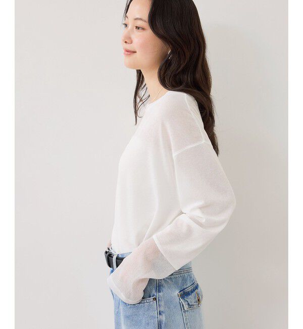 VIS「ラメメッシュスリーブ切り替えシアーロンT」|Tシャツ・カットソー|