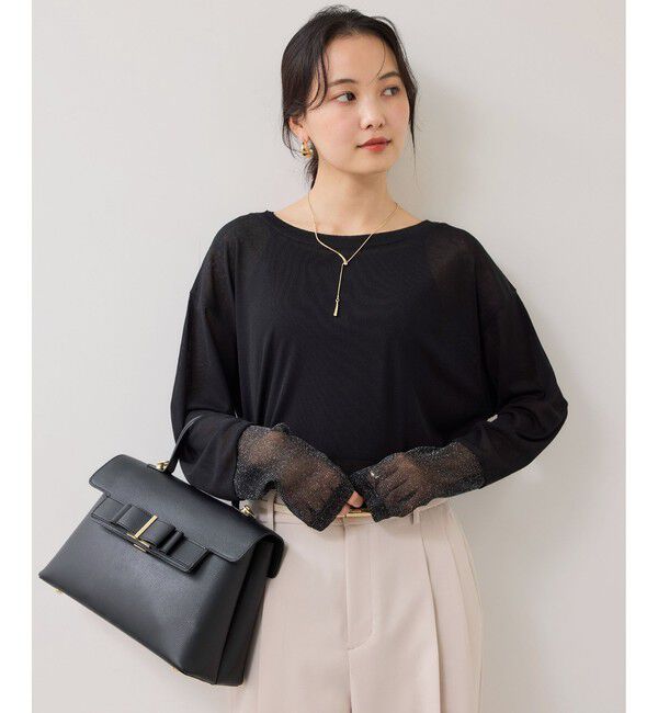 VIS「ラメメッシュスリーブ切り替えシアーロンT」|Tシャツ・カットソー|
