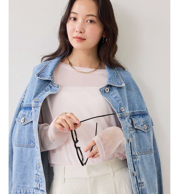 VIS「ラメメッシュスリーブ切り替えシアーロンT」|Tシャツ・カットソー|