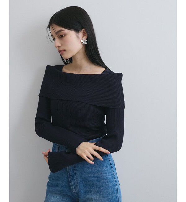 VIS「【WEB限定】オフショルダー風リブニットプルオーバー/イージーケア・UVケア」|ニット・セーター|