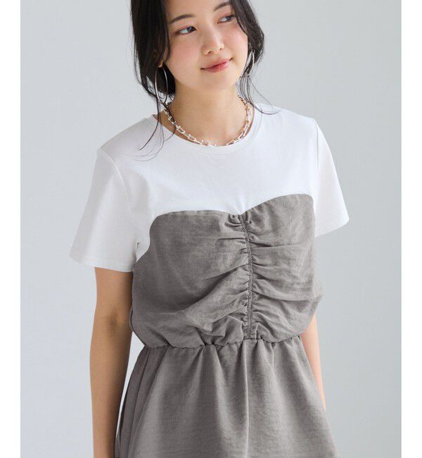 VIS「【WEB限定】美easyリネンライクシャーリングビスチェドッキングトップス/イージーケア・接触冷感」|Tシャツ・カットソー|