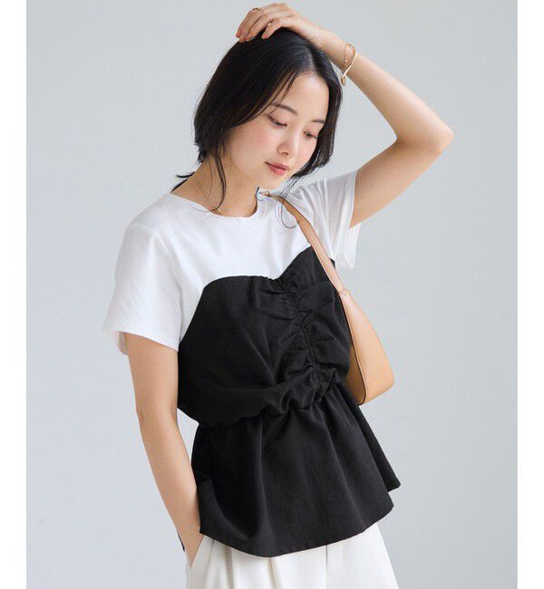 VIS「【WEB限定】美easyリネンライクシャーリングビスチェドッキングトップス/イージーケア・接触冷感」|Tシャツ・カットソー|
