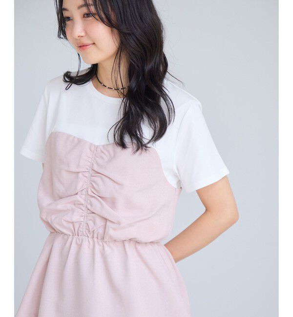 VIS「【WEB限定】美easyリネンライクシャーリングビスチェドッキングトップス/イージーケア・接触冷感」|Tシャツ・カットソー|ピンク(63)
