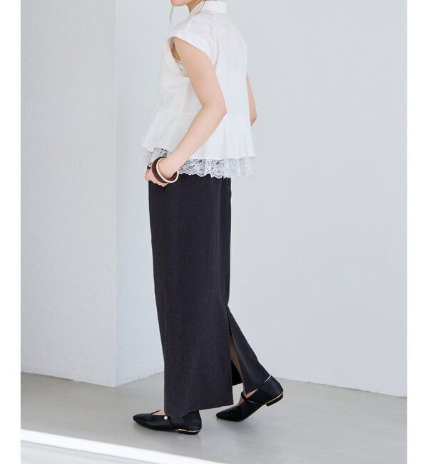 VIS「裾レース切替 襟付きフレンチスリーブブラウス/接触冷感・イージーケア」|シャツ・ブラウス|