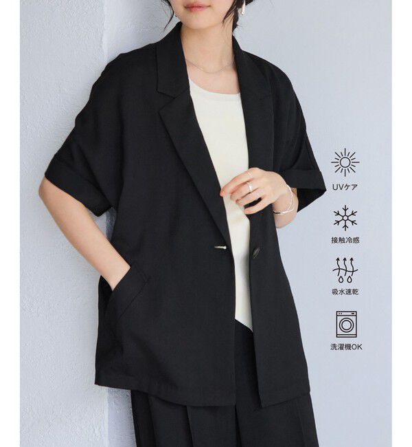 VIS「Light Airyシングルドルマンサマージャケット/UVケア・接触冷感・吸水速乾」|テーラードジャケット|ブラック(01)