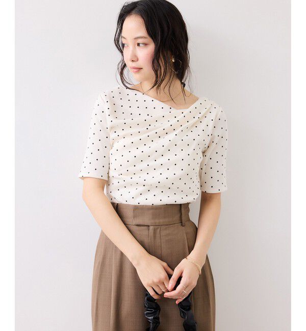 VIS「【夏トク価格】ドット＆無地テレコリブハーフスリーブドレーププルオーバー」|Tシャツ・カットソー|