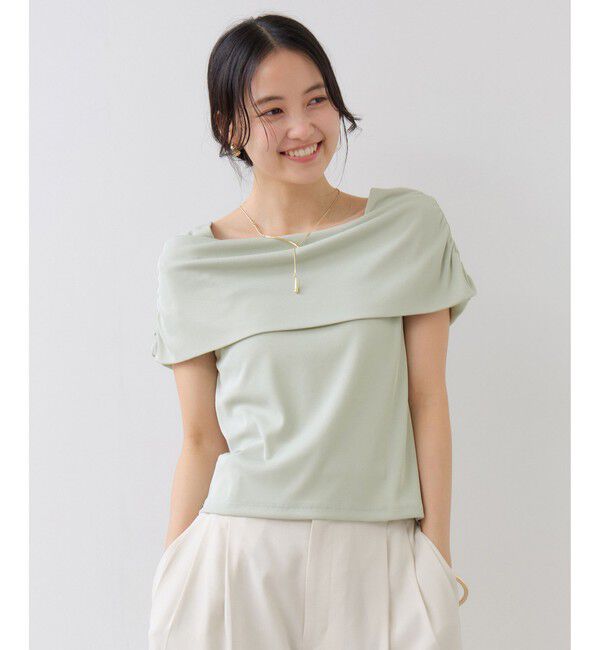 VIS「サイドギャザーオフショルダーカットソー/接触冷感」|Tシャツ・カットソー|