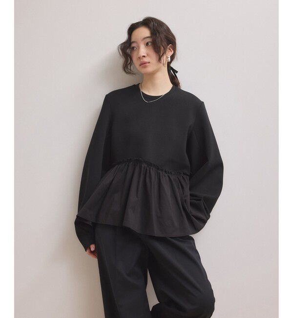 ADAM ET ROPE'「【WEB限定】ペプラムコンビプルオーバー」|Tシャツ・カットソー|ブラック(01)