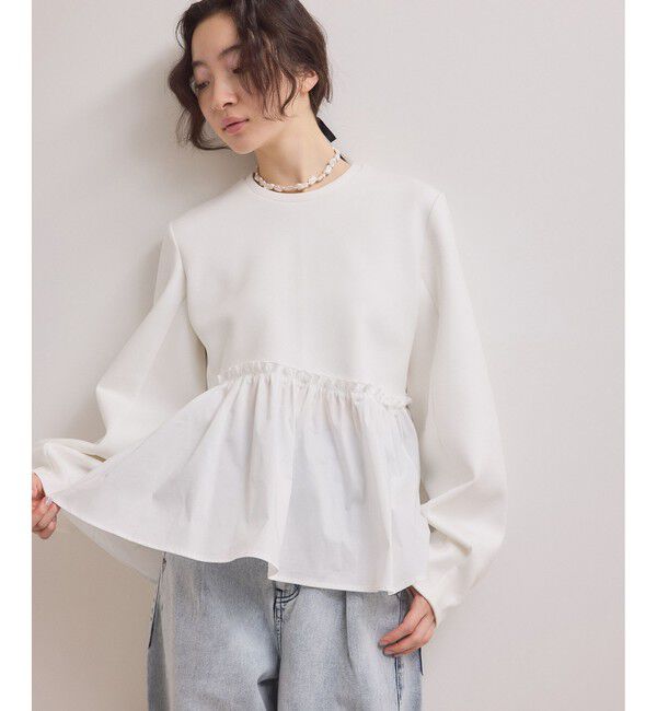 ADAM ET ROPE'「【WEB限定】ペプラムコンビプルオーバー」|Tシャツ・カットソー|ホワイト(10)