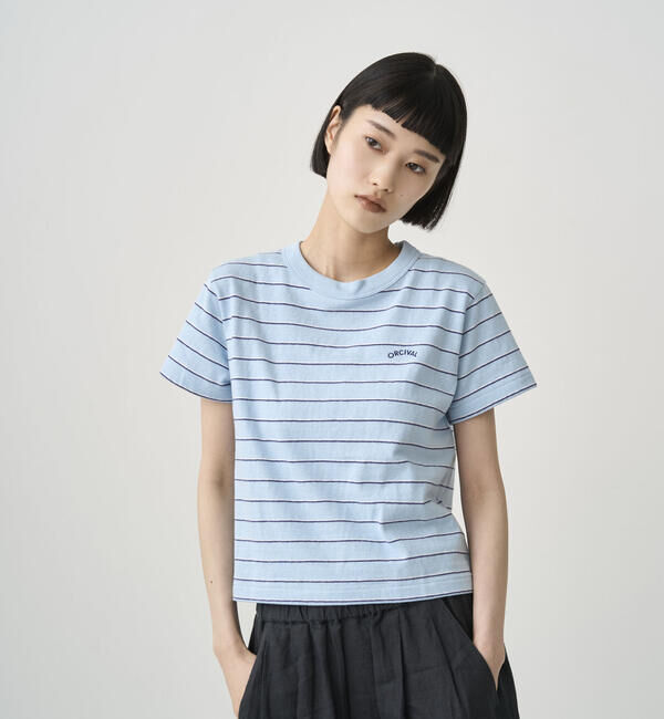 ORCIVAL「ORCIVAL | アンイーブンジャージー 刺繍ショートスリーブTシャツ WOMEN」|Tシャツ・カットソー|BLUE系1