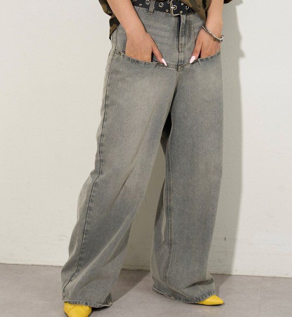  「《UNISEX / サイズ展開あり》スラッシュポケットブラストワイドデニム」|デニム|