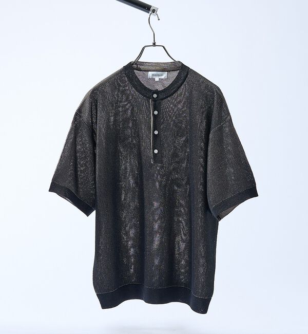 ABAHOUSE「ドライタッチ ヘンリーネック シアーニットTシャツ」|Tシャツ・カットソー|ブラック