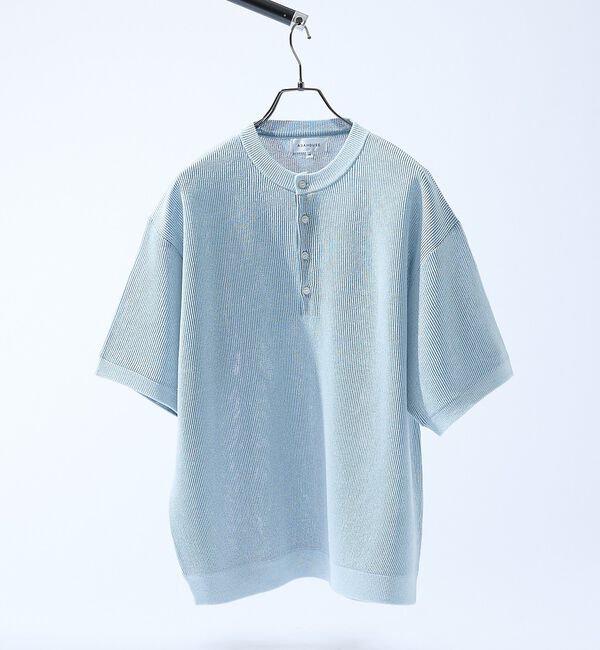 ABAHOUSE「ドライタッチ ヘンリーネック シアーニットTシャツ」|Tシャツ・カットソー|ブルー系その他1
