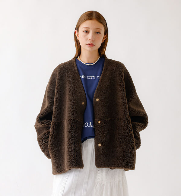 Rouge vif「【MICA&DEAL /マイカアンドディール】リバーシブルVボア/リバーシブル/」|ノーカラーコート|