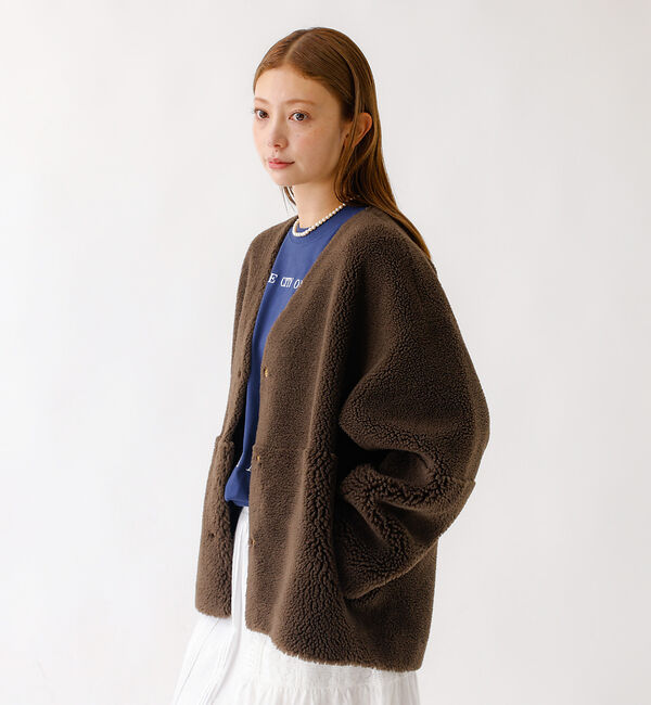 Rouge vif「【MICA&DEAL /マイカアンドディール】リバーシブルVボア/リバーシブル/」|ノーカラーコート|