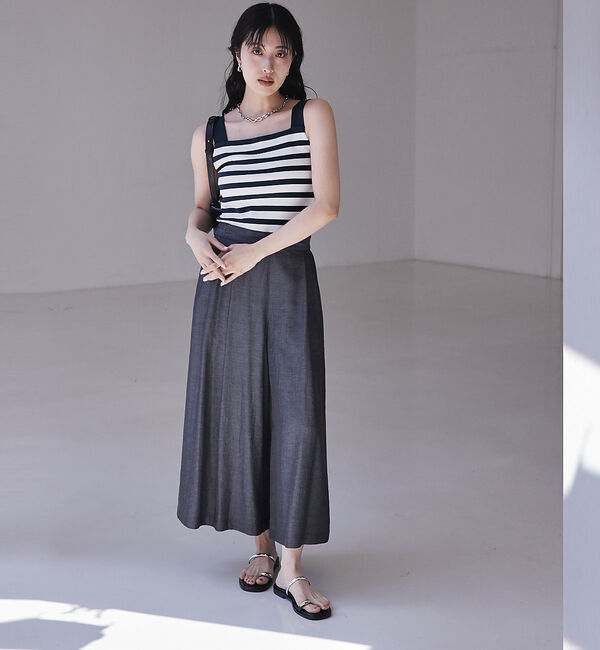 qualite「【接触冷感】ナチュラルシャンブレーフレアーパンツ」|その他|