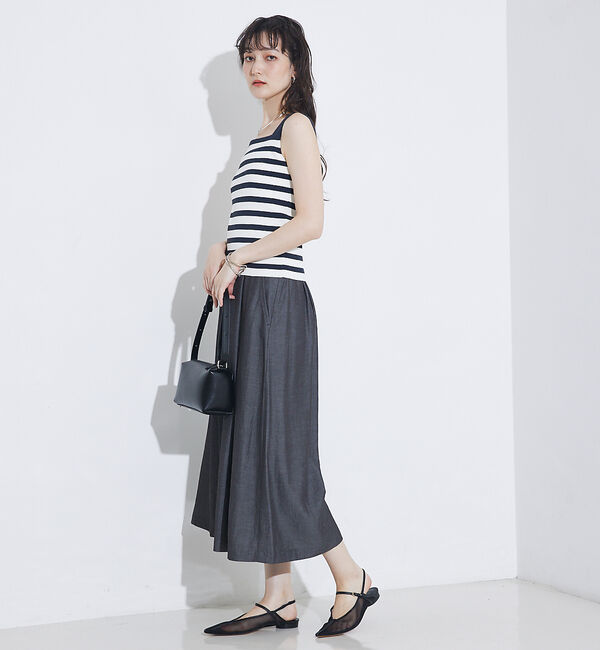 qualite「【接触冷感】ナチュラルシャンブレーフレアーパンツ」|その他|