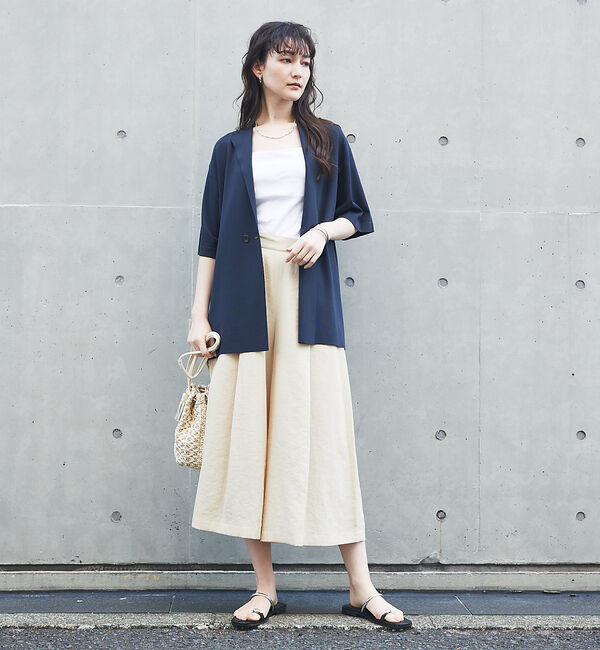 qualite「【接触冷感】ナチュラルシャンブレーフレアーパンツ」|その他|
