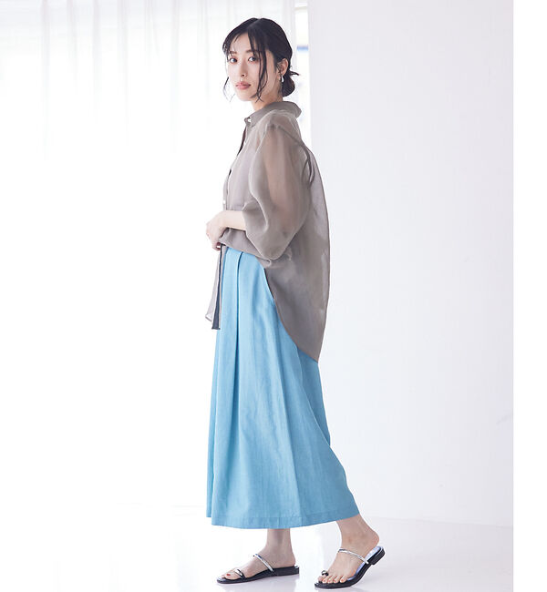 qualite「【接触冷感】ナチュラルシャンブレーフレアーパンツ」|その他|