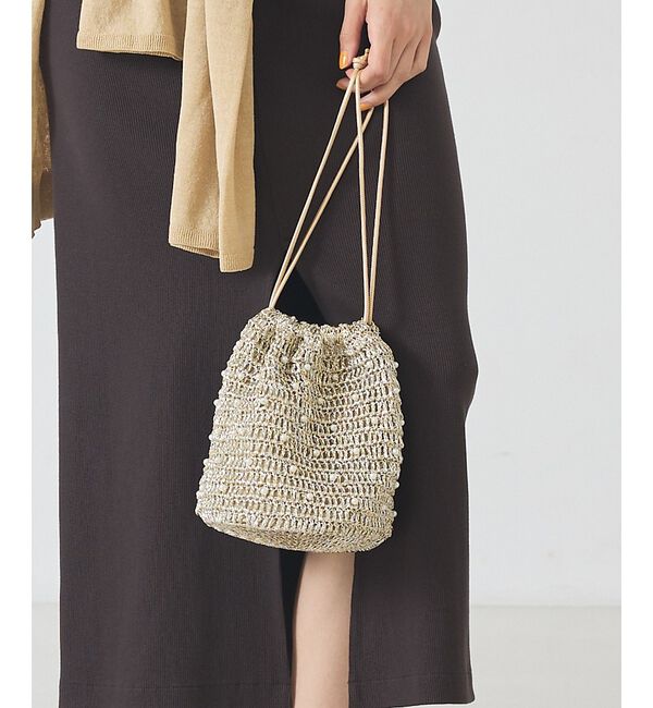 LOWELL things「●SOEUR/マクラメパールショルダー」|かごバッグ|ゴールド