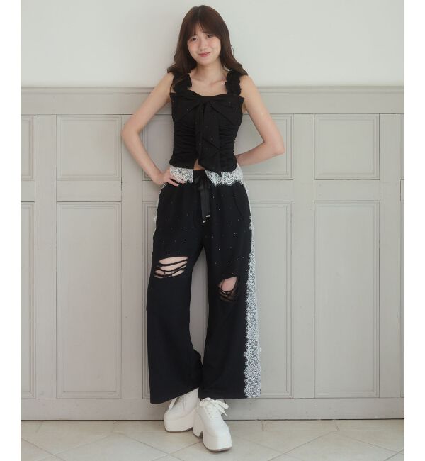  「サイドレースダメージスウェットパンツ」|その他|