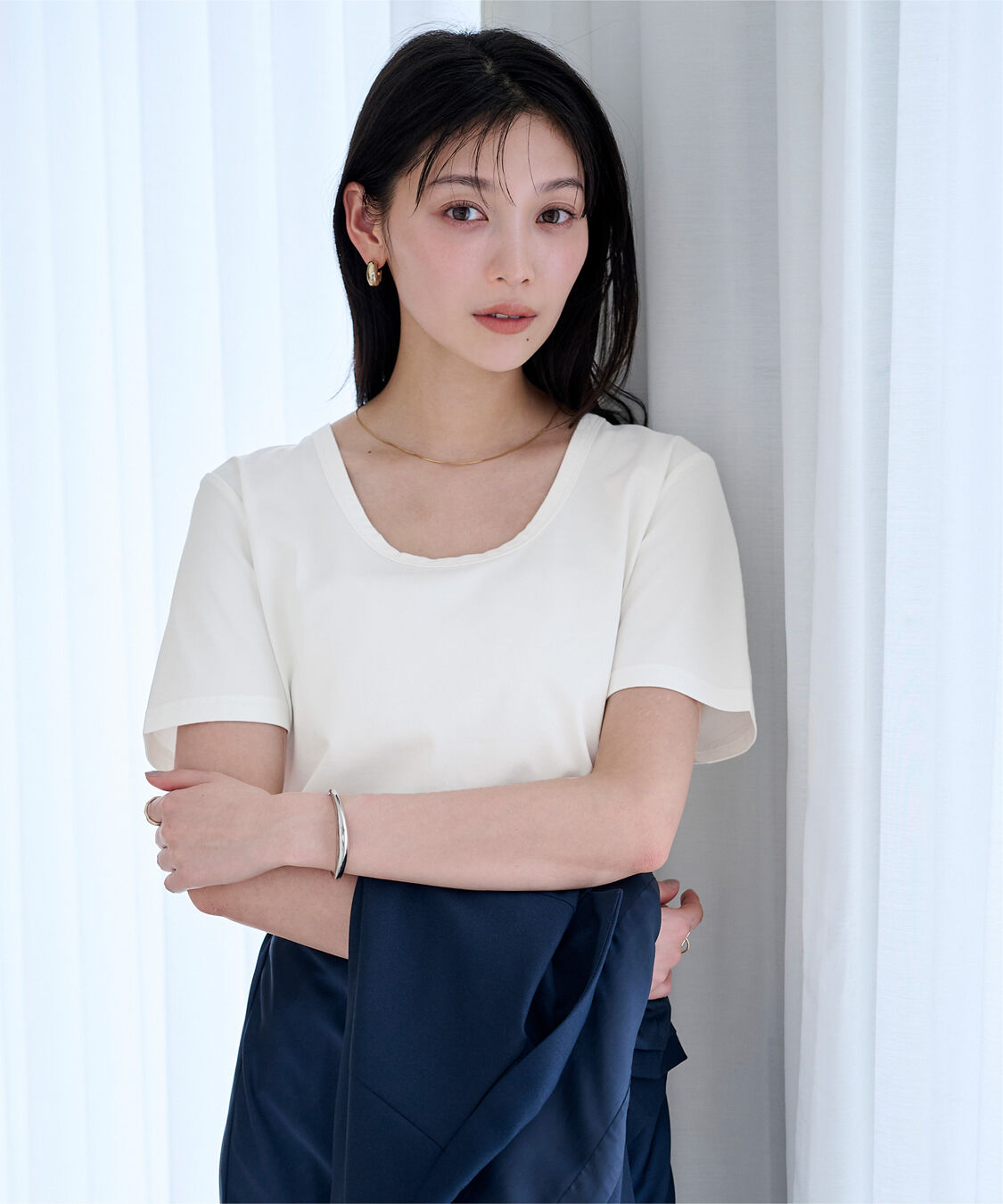 ur's「【接触冷感】エコUネックTシャツ」|Tシャツ・カットソー|ホワイト