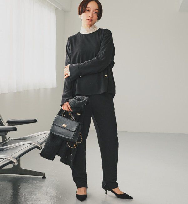  「【Du noir】ハンド風ステッチストレッチジョーゼットプルオーバー」|プルオーバー|