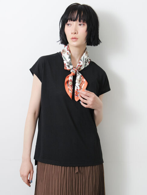 Samansa Mos2「【抗菌、接触冷感】シアー梨地フレンチスリーブTシャツ」|Tシャツ・カットソー|ブラック