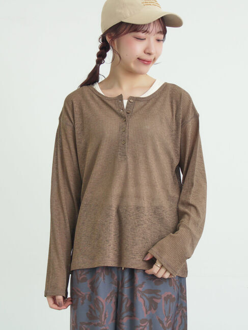 Samansa Mos2「シアーリブヘンリーネックカットソー」|Tシャツ・カットソー|