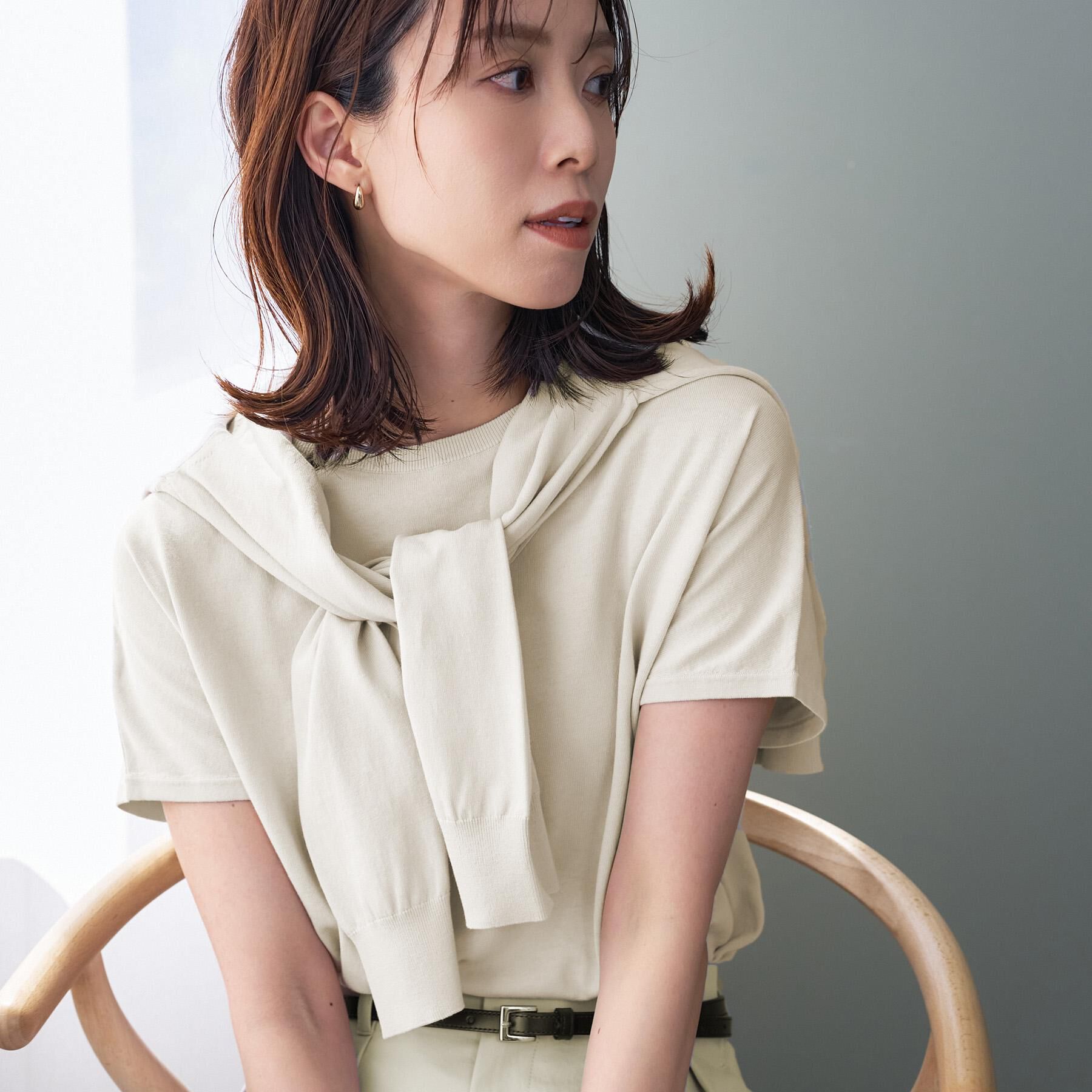 UNTITLED「【9色展開/アンサンブル可/洗える】コットンベーシックニット」|ニット・セーター|ライトベージュ(05