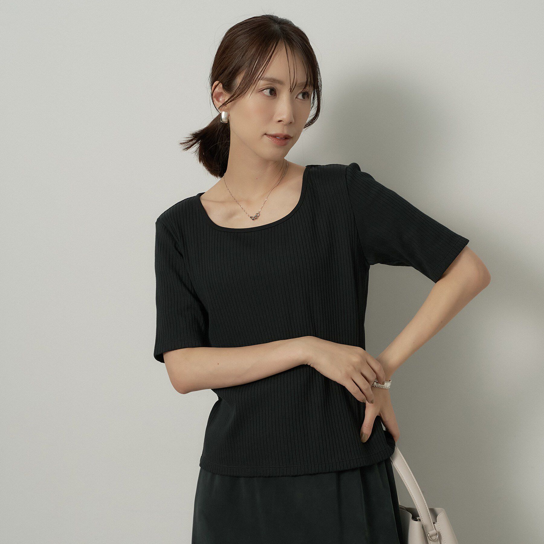 UNTITLED「【二の腕カバー】スクエアネックテレコプルオーバー」|Tシャツ・カットソー|