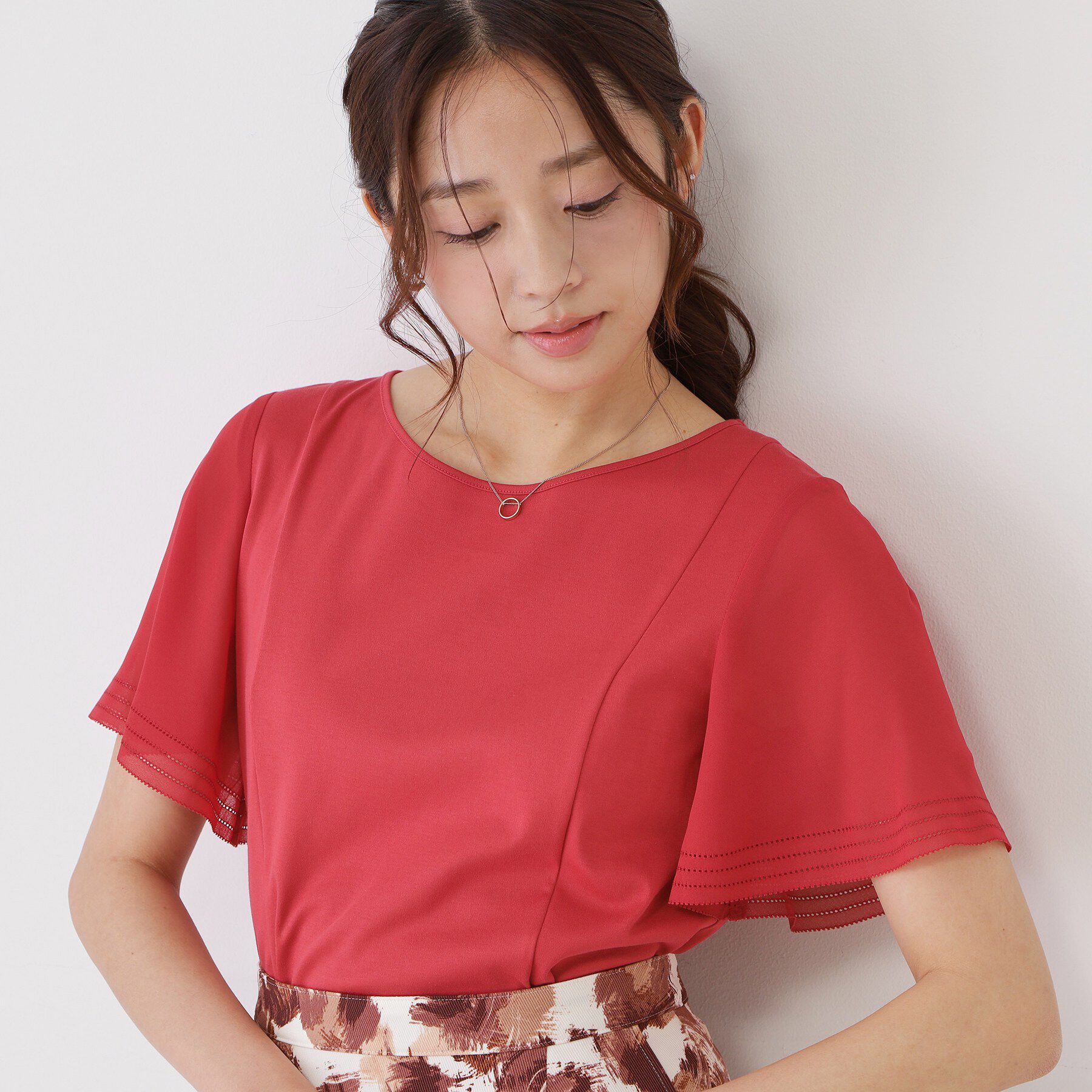COUP DE CHANCE「【手洗い可】フレアスリーブカットソー」|Tシャツ・カットソー|レッド(073)