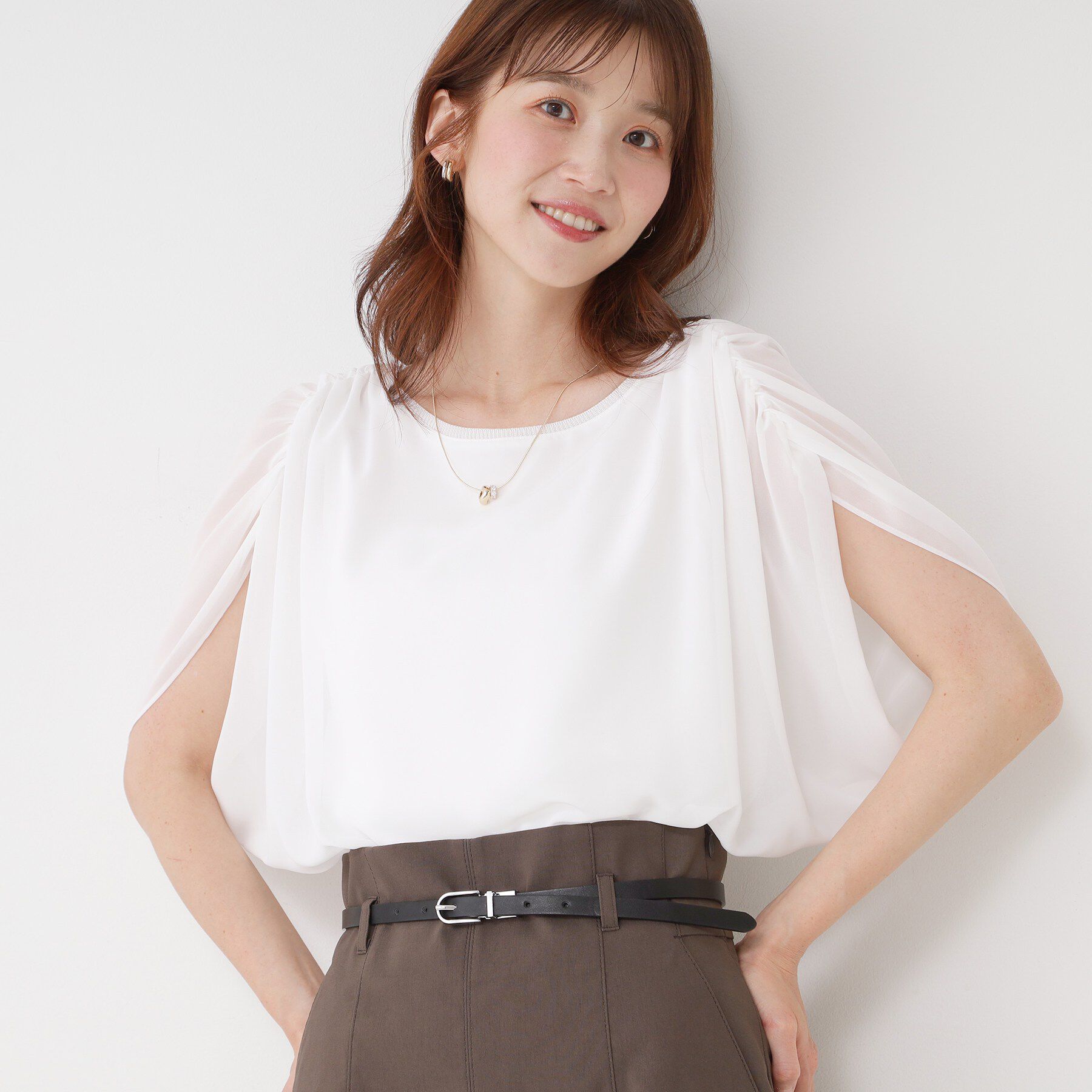 COUP DE CHANCE「【日本製/インナー付き】ギャザースリーブプルオーバー」|Tシャツ・カットソー|ホワイト(001)