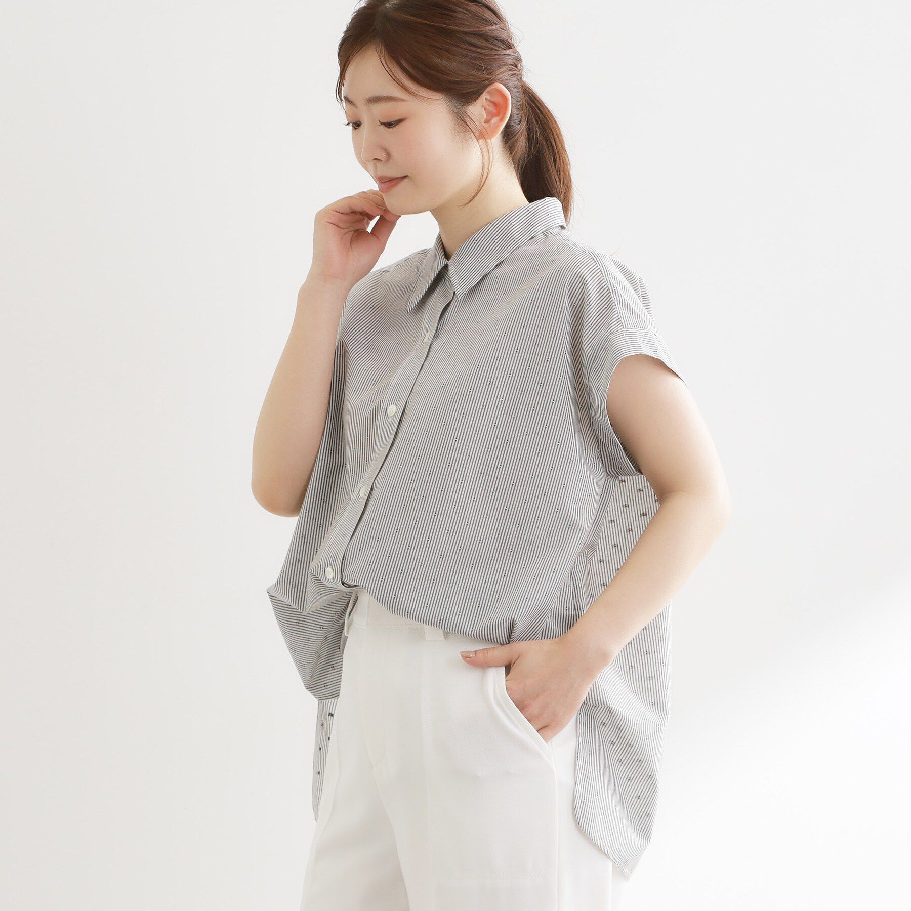 Reflect「【接触冷感】フレンチスリーブシャツブラウス」|シャツ・ブラウス|