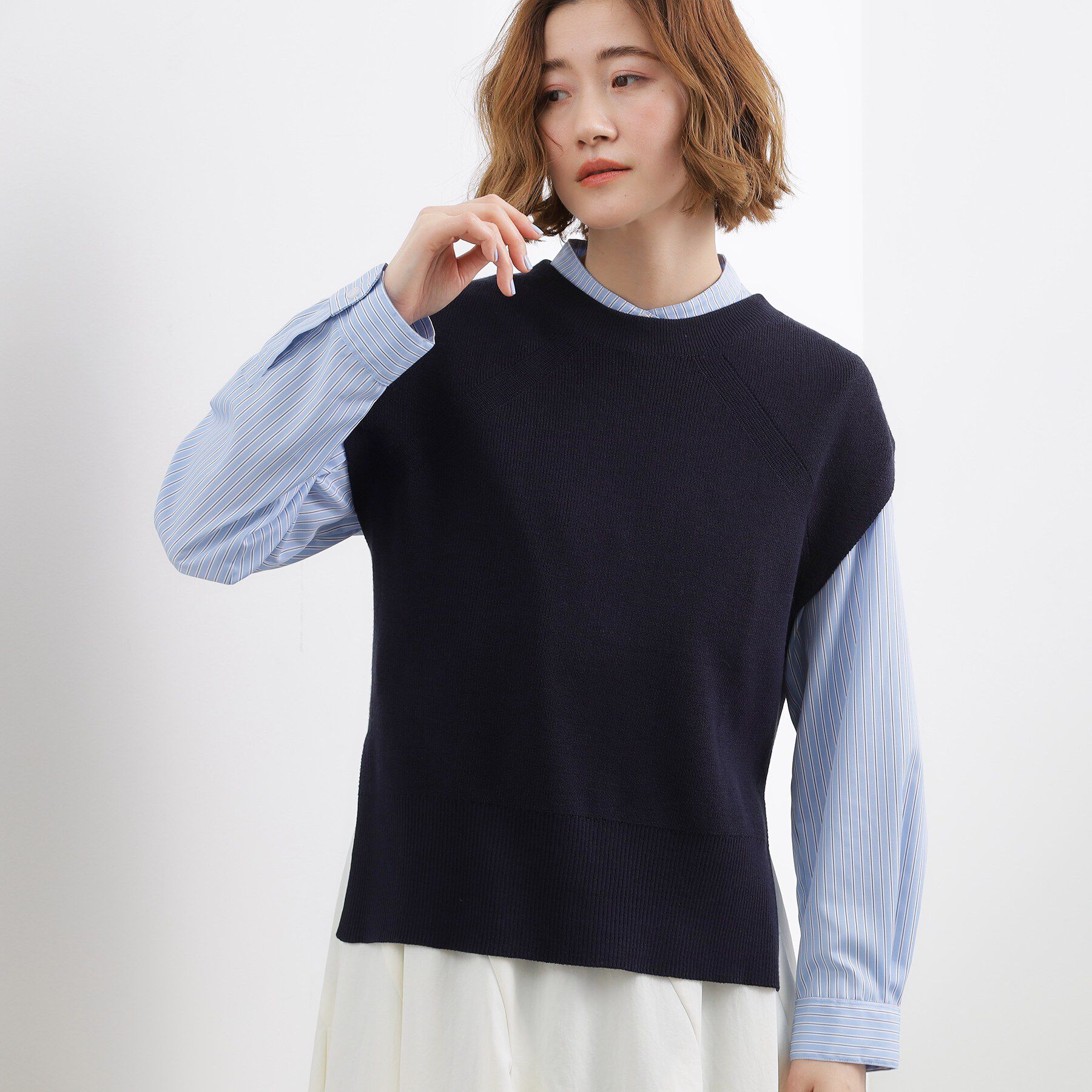 grove「【2点SET】一枚でコーデが決まる！ニットベスト&times;シャツSET」|シャツ・ブラウス|ネイビー(094)