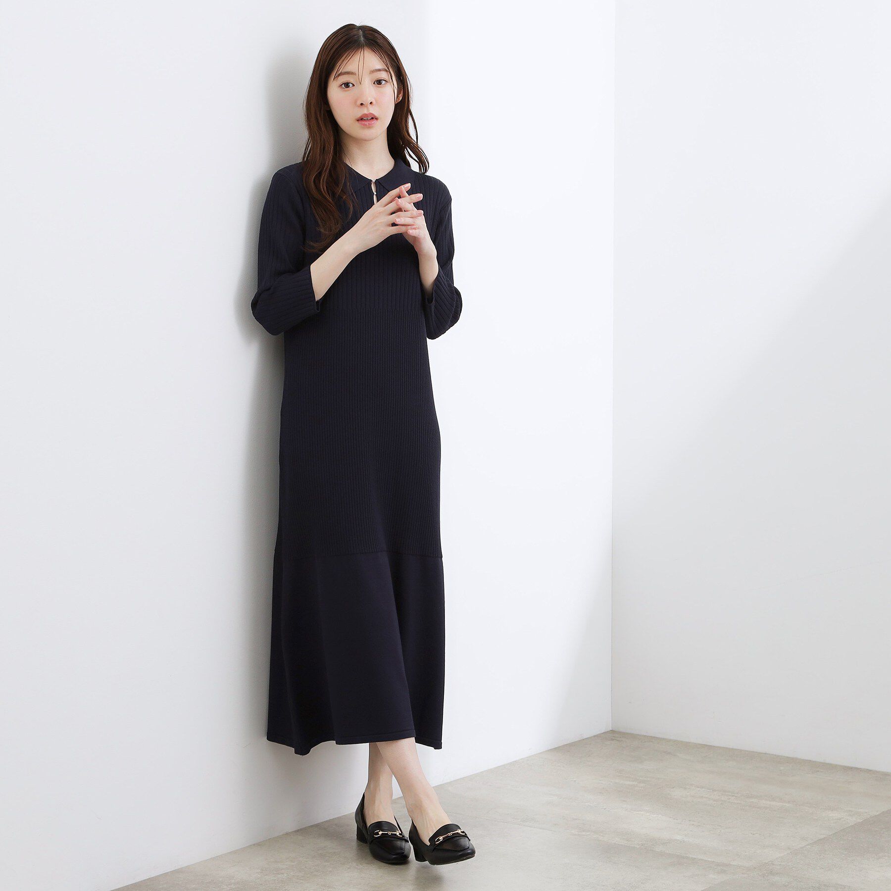 grove「高評価！【洗える】大人の上品ポロニットワンピース」|ワンピース|