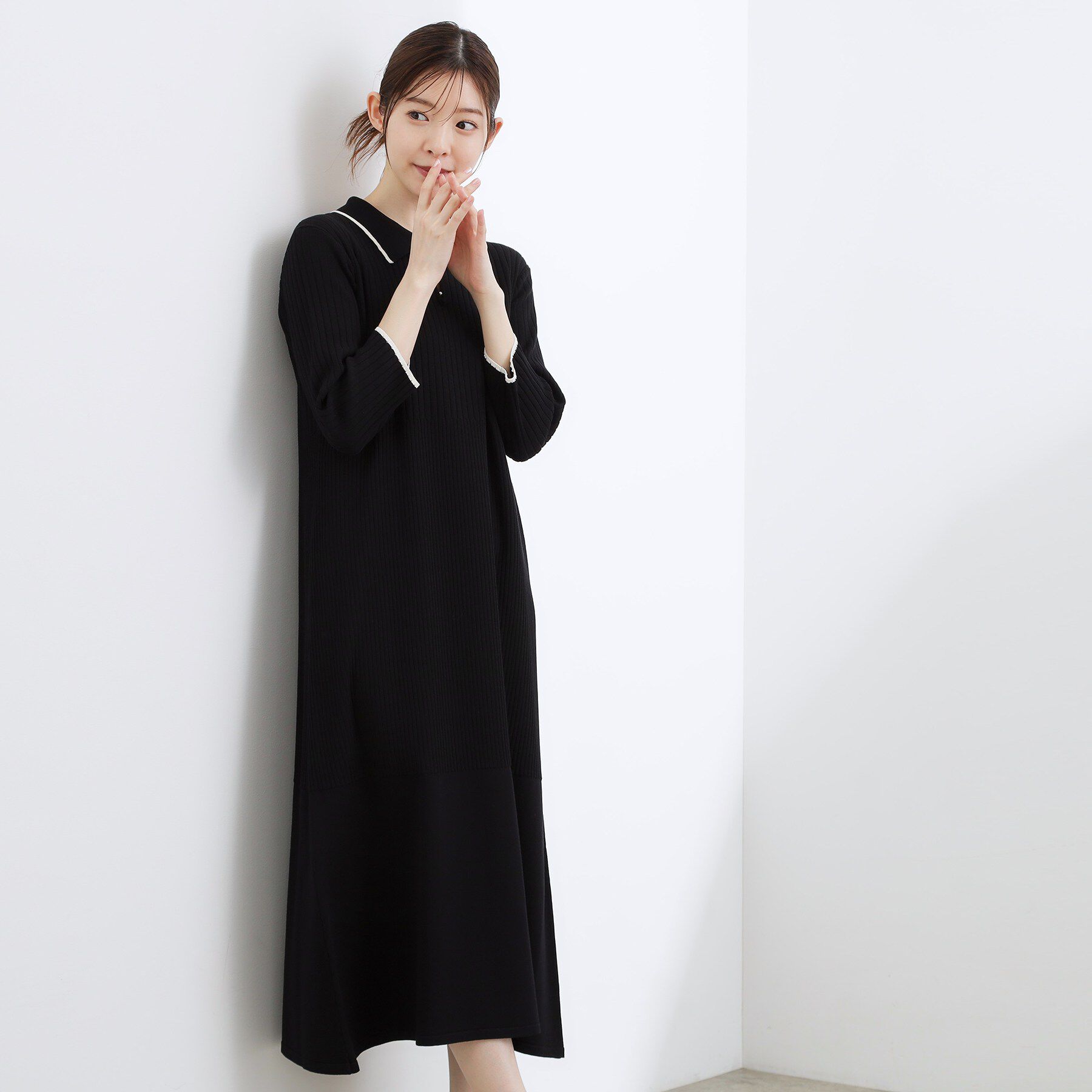 grove「高評価！【洗える】大人の上品ポロニットワンピース」|ワンピース|ブラック(519)